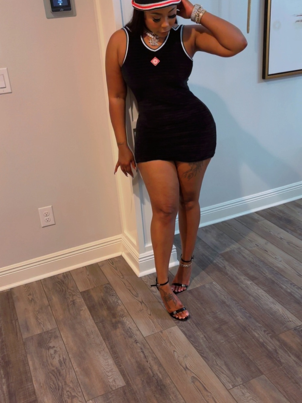 Slim Fit Black Mini Dress with White Trim